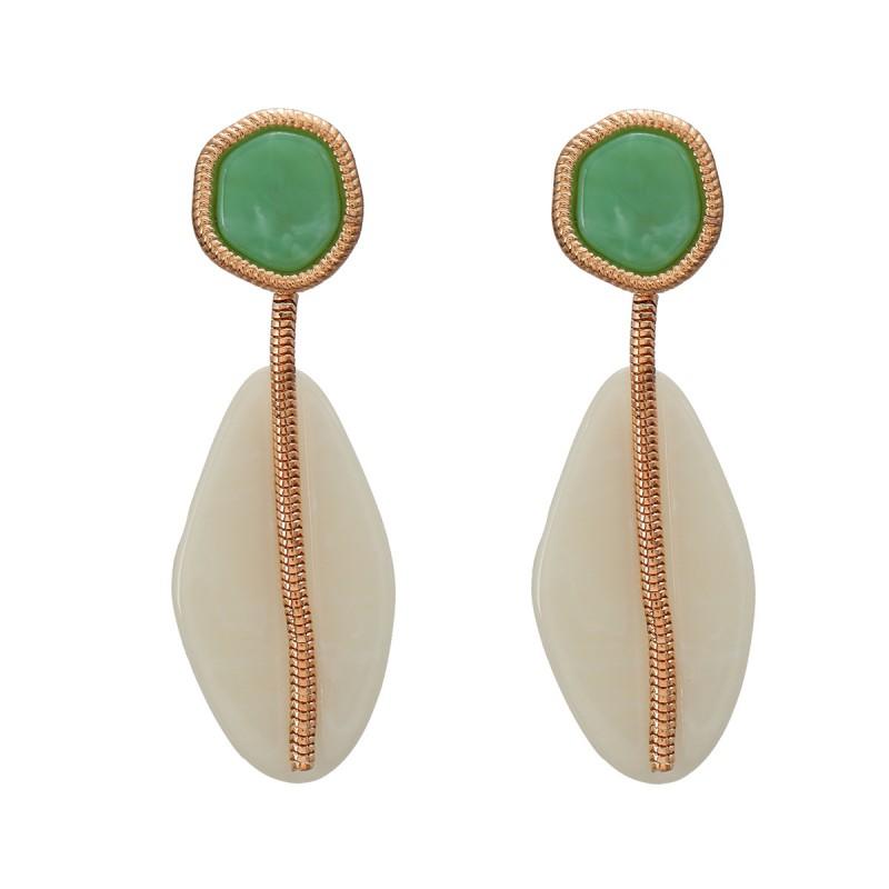 Geometric Resin Earrings Women Bohemian Style Statement Jewelry Alloy With Electroplating White Orange Color