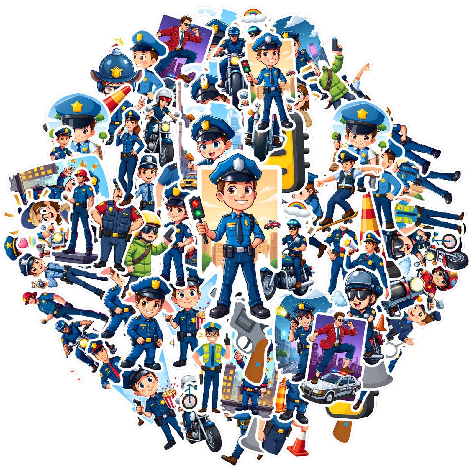 35pcs-50pcs Fun Police Officer Stickers Playful Law Enforcement Stickers Police Stickers For DIY Phone Laptop Scrapbook