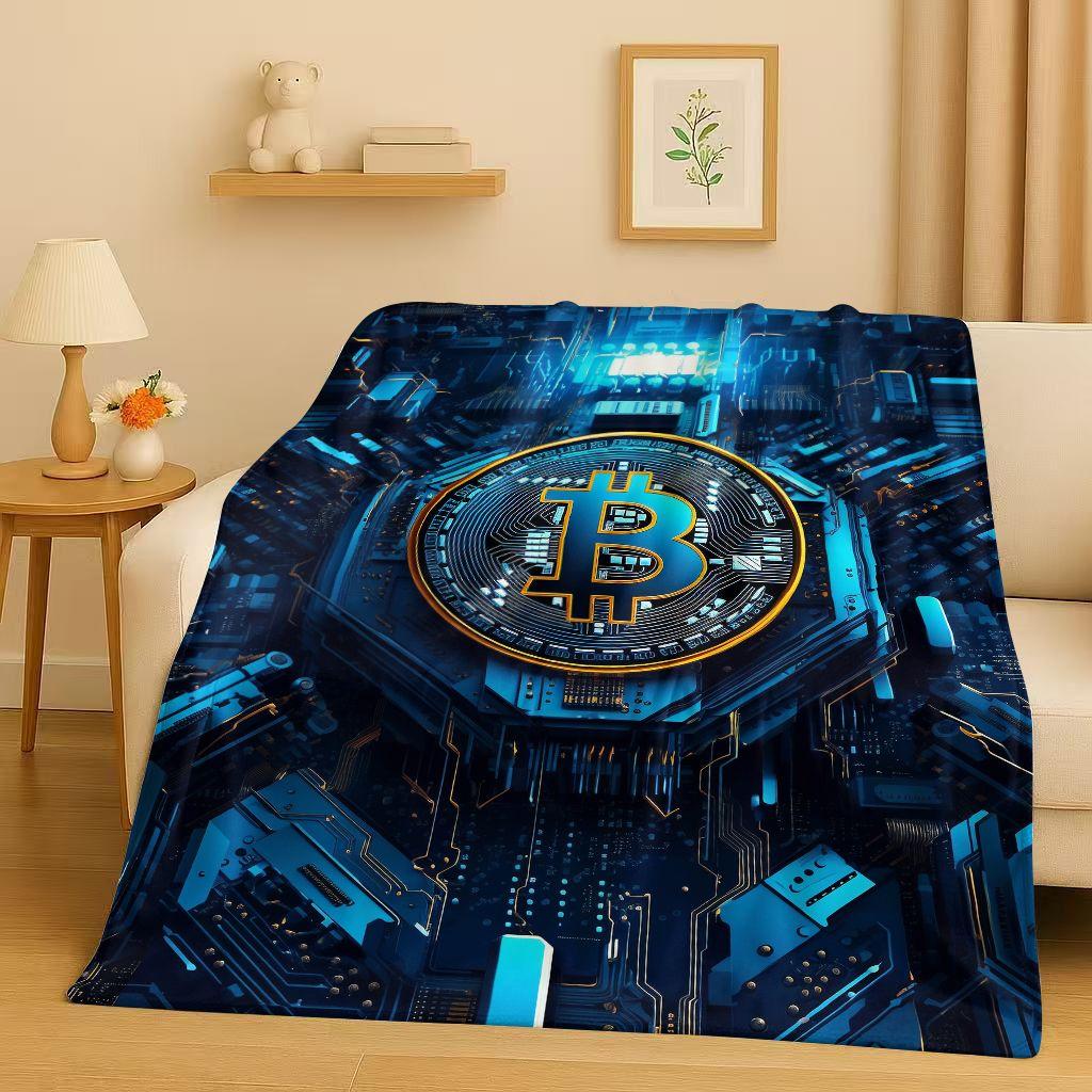 3D Rich BTC Bitcoin Circuit Board Art Cartoon Flannel Blanket,Ultra Soft Warm Plush Throw for Home Bedroom Bed Sofa Cover Kids