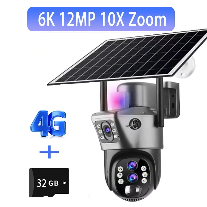 LS VISION 10-kordse suumiga 4G päikesekaamera välisseire 6K 12MP kolme objektiiviga 360 PTZ juhtmevaba automaatse jälgimise turvakaamerad V380 Pro APP