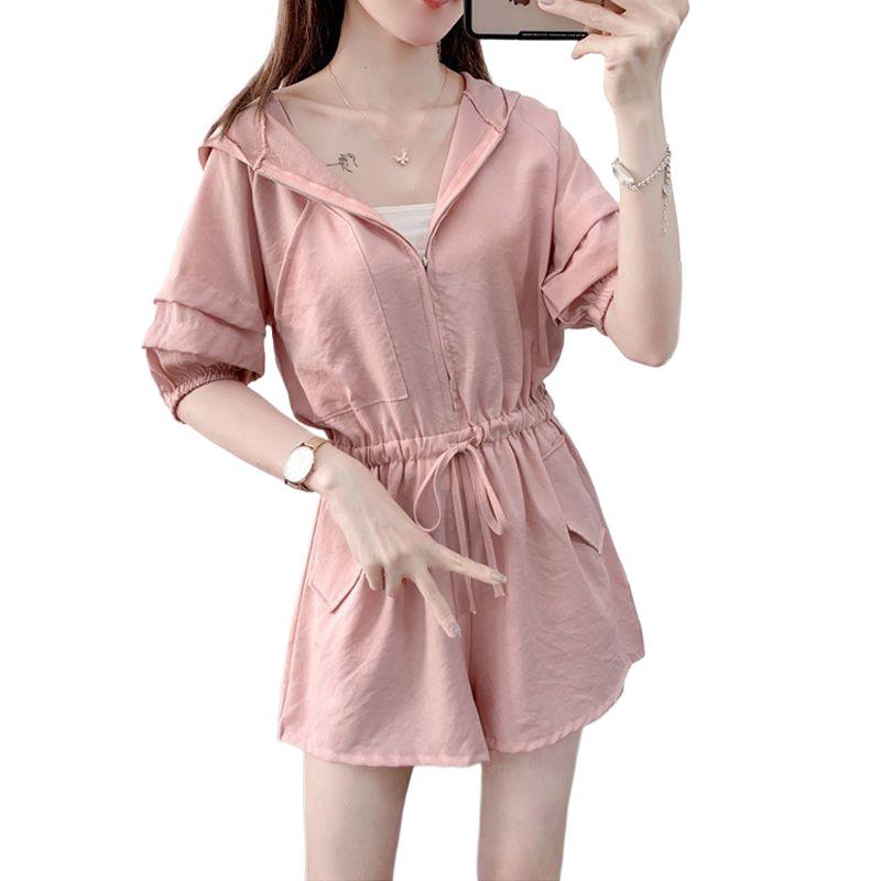 Damen Petite Schlankmachender Jumpsuit Set - Sommer Lockerer Sitz, Große Größen, Lässige Arbeitskleidung, Bauchbedeckend, Modisch.