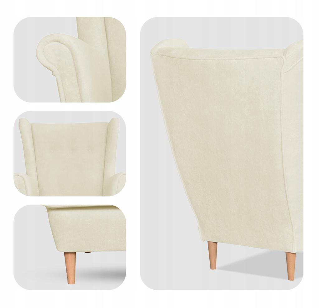 Wingback Armchair with Footrest Scandinavian Velvet Cream Light Hunter Family Furniture Beige