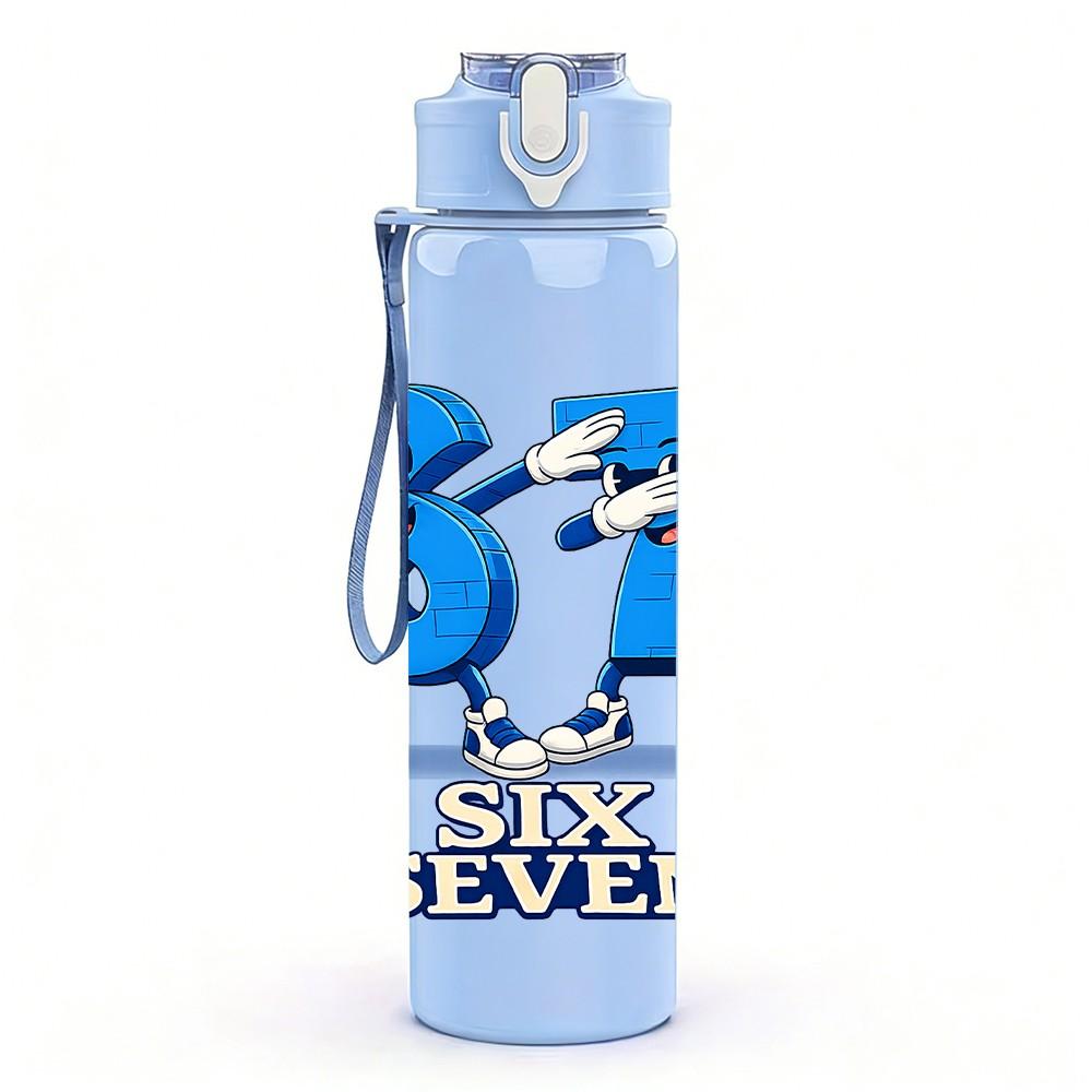 1PC Big Blue Number 67 Graffiti Print 750ml Color Plastic Sports Water Bottle Leakproof Flip Straw Lid Suitable for Sports Office Home Use