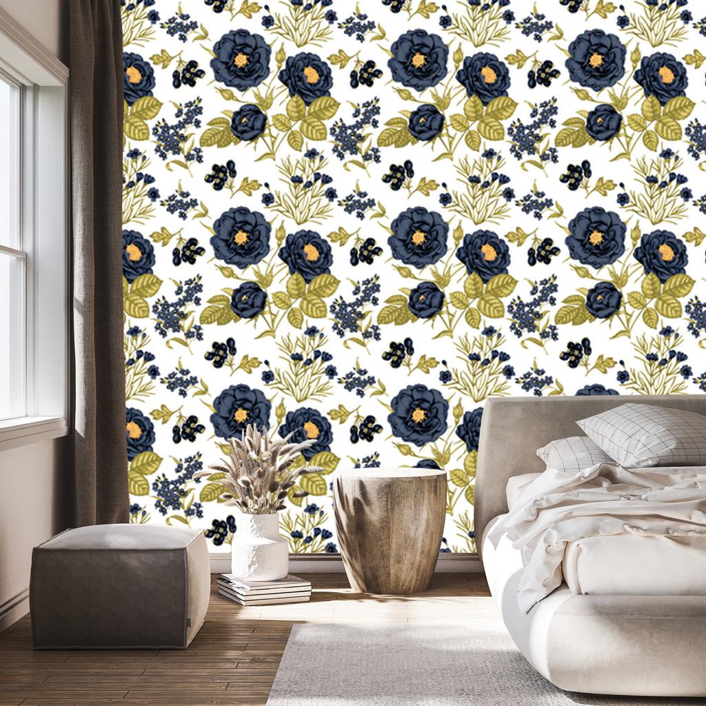 Roses, peonies and leaves wallpaper for living room and bedroom 50x1000