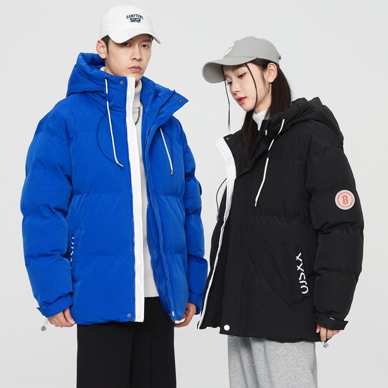 Winter New Cotton-padded Clothes Men's Thickened Warm Hooded Jacket Loose Casual Solid Color Versatile Bread Cotton-padded Jacket