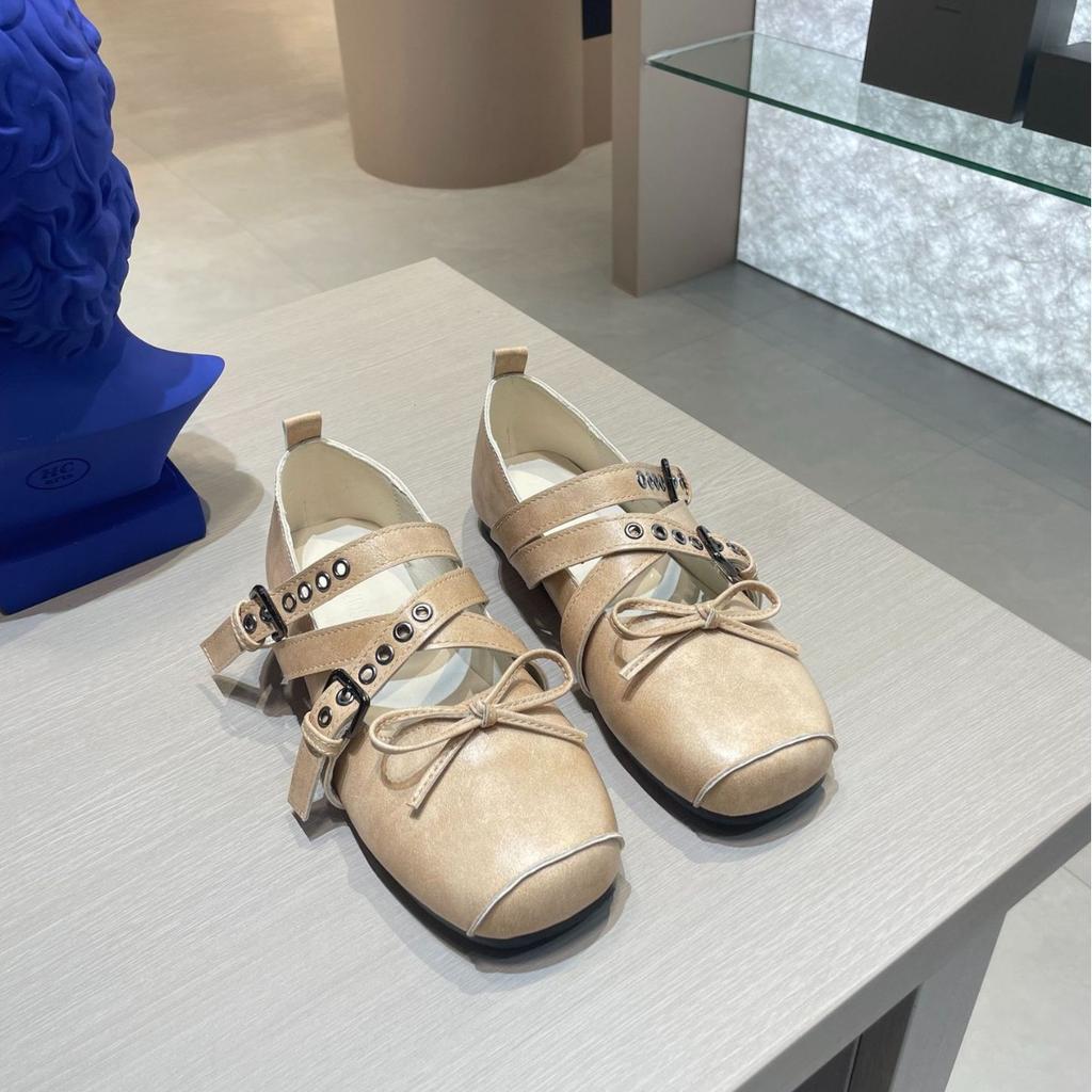Retro ballerina's met strik en gesp voor dames, nieuwe Mary Jane schoenen met varkensneus.