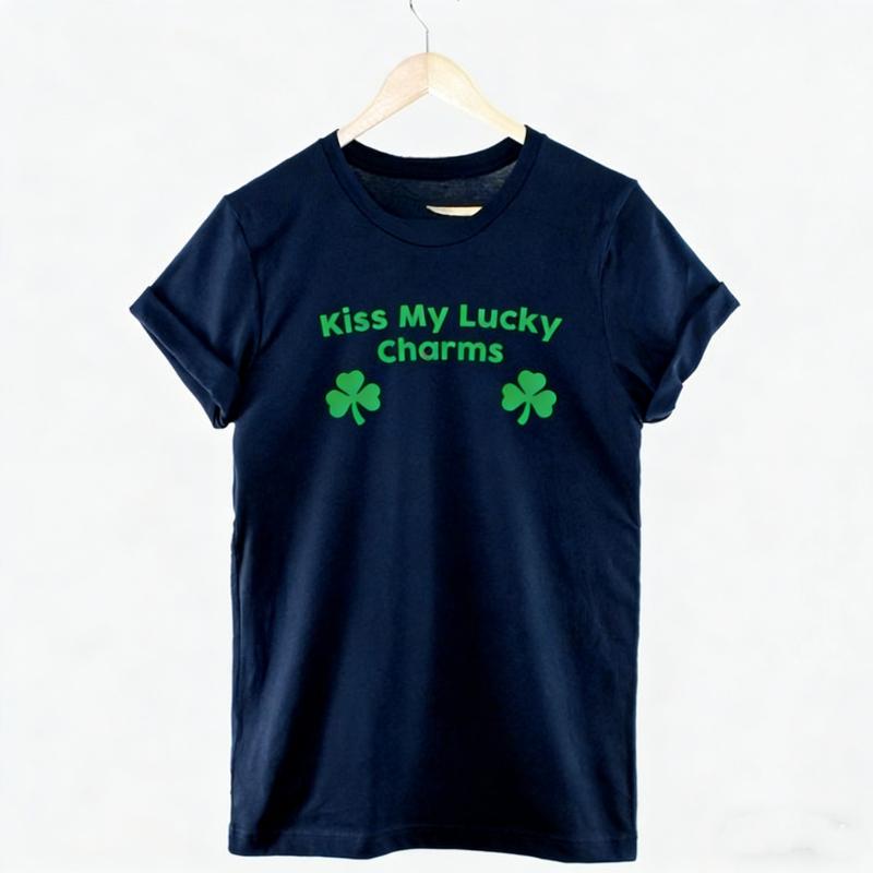 Saint Shirt Kiss My Lucky Charms Funny St Patricks Day Unisex TShirt Crewneck Regular Short Sleeve Printed Tshirt Tops
