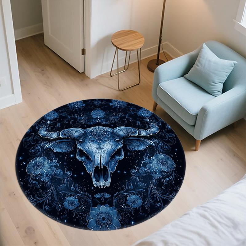 Cow Skull pattern round rug,Carpet Rug for Living Room Bedroom Sofa Playroom Decor,Non-slip Floor Mat,Holiday Gifts and Birthday Gifts