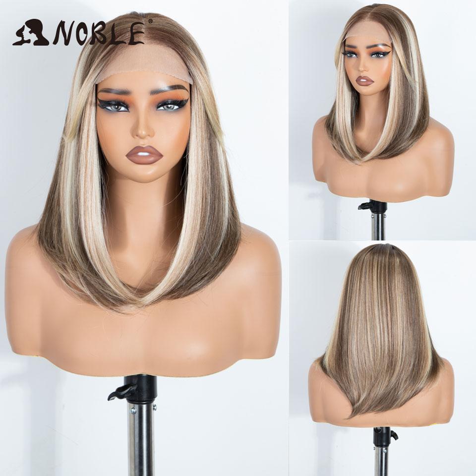 NOBLE 18 Inch 6X4 Synthetic Lace Front Wig Ombre Blonde Brown Roots Straight Natural Hairline Heat Resistant For White Women