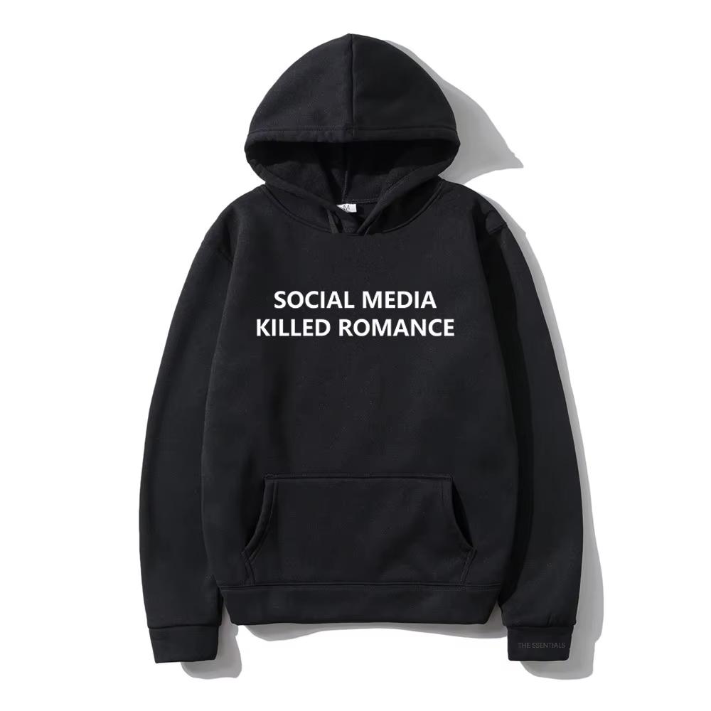 2025 Social Media Killed Romance Hoodie Vintage Men/women Hoodies Harajuku Aesthetic Winter Clothes Fleece Pullover Sweatshirt