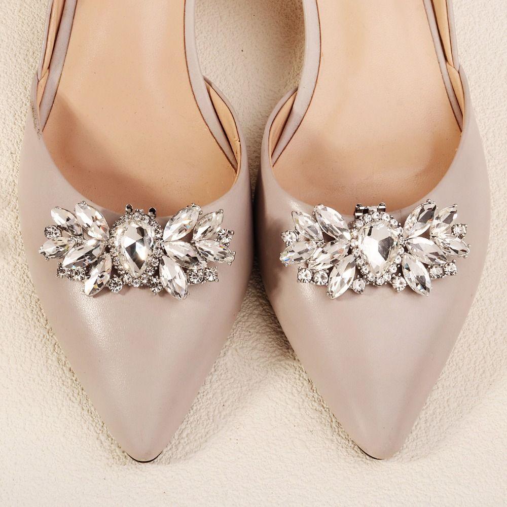 1 Pair Shiny Shoes Clips Rhinestone Shoes Flower Shoes Decorations Clip Removable Bag Decorations Clamp Women Shoes