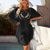 New Fashion Lace Beach Dress Sexy Women Irregular Cover Up Hollow Loose Seaside Dress Large Size Tassel Bikini Style Casual Summer Solid Clothing