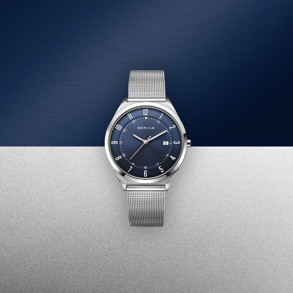 [Officially Imported in Japan] BERING Men's Unisex Ultra Slim Watch with Metal Mesh Strap, Blue and Silver Sapphire Crystal, and Scratch-Resistant 316