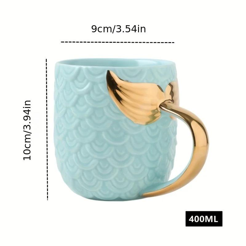 Kreativní 400ml keramický hrnek Golden Mermaid Tail s držadlem Kreativní hrnek na čaj Káva Mléko Osobní hrnek Fishtail Cup Vynikající dárek