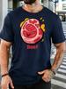 Unisex Black Tee Cute Cartoon Beef Steak Graphic Print Short Sleeve Loose Casual Top For Adult Male Daily Street Wear Outfit
