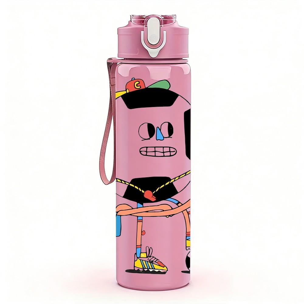 1PC Soccer Ball Man Cartoon 750ml Color Plastic Sports Water Bottle Leakproof Flip Straw Lid Suitable for Sports Office Home Use