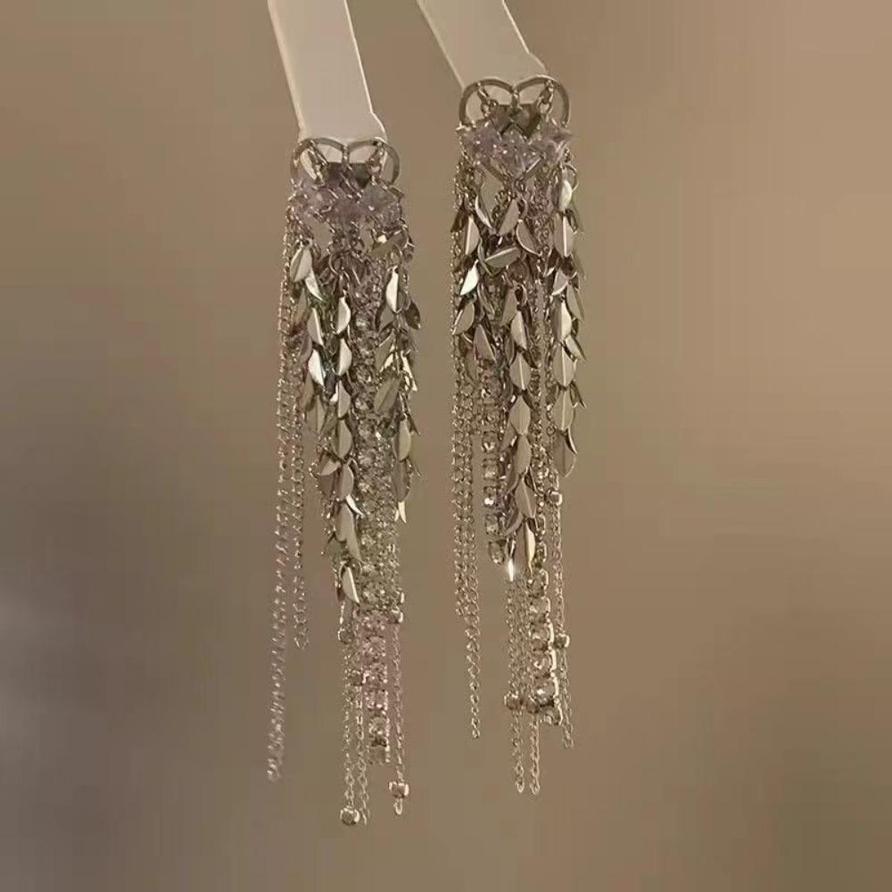 Korean Style Tassel Drop Earrings Rice Beaded Rose Dangle Drop Earrings Beaded Love Earrings  Bride серебряный