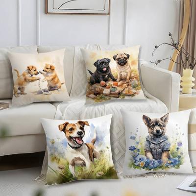 Cute Watercolor Pet Dog Pillow Case Short Plush Print Cushion Cover Square Throw Pillow Covers Sofa Home Decor