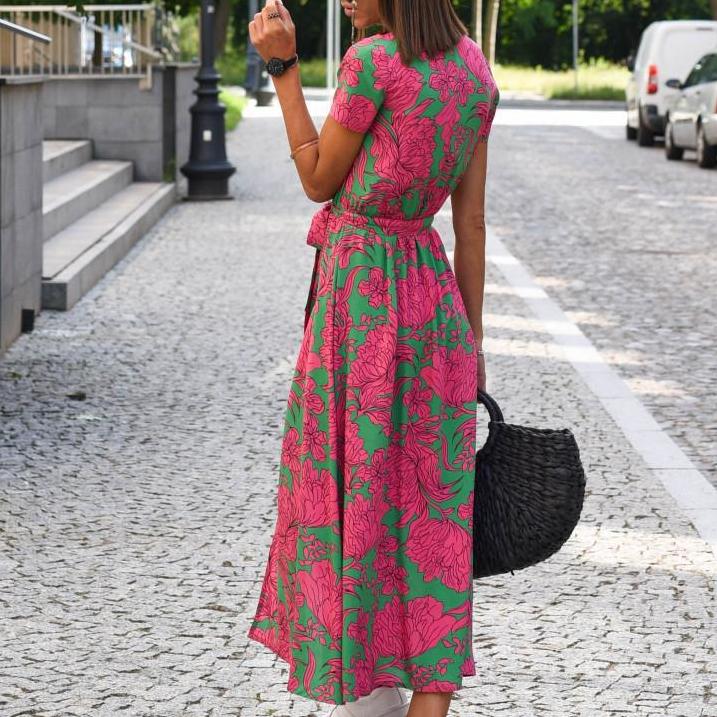 Summer  Ladies Pullover Floral Print Sleeveless  Long Dress Women's Fashion Sexy High Slit Deep V Neck Tight Waist Dresses