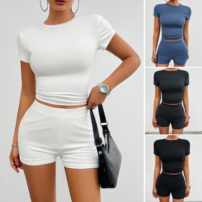 New Y2K Women's Two-piece Fitness Daily Spring and Summer Sexy Solid Color Slim Fit Short Pants Set
