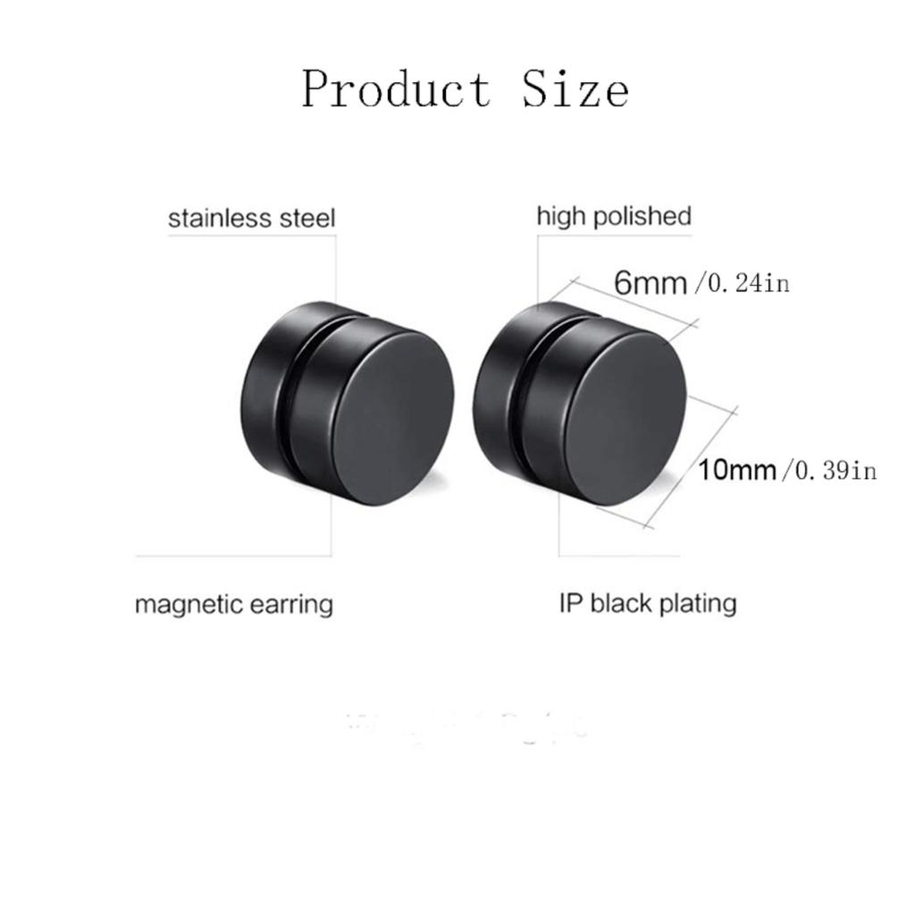 2 Pairs Stainless Steel Magnetic Fake Gauge Earrings 6-10mm Non Pierced Studs for Men and Women