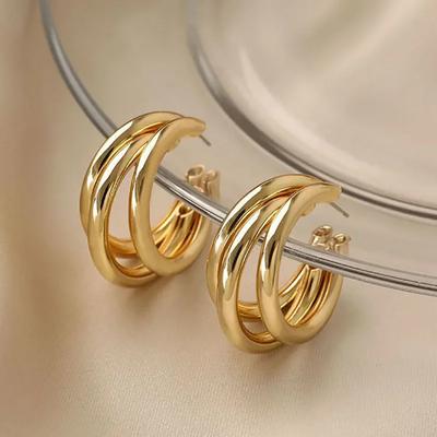 Korean Gold Color Hoop Earring for Woman Metal Elegant Vintage Geometric Statement Luxury Earrings Party 2023 New Zircon Gift