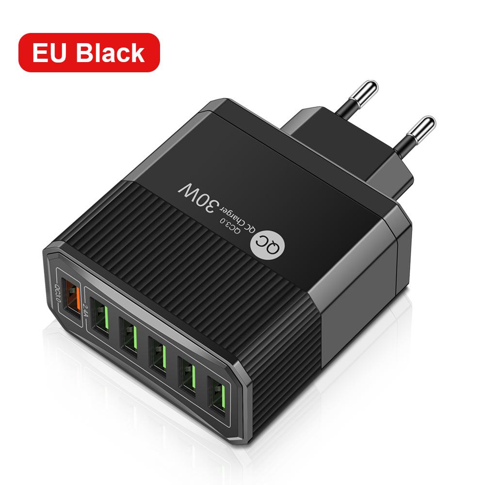 30W 6-Port QC3.0 Multi-Standard Fast Charger (EU/US/UK/KR Plugs)