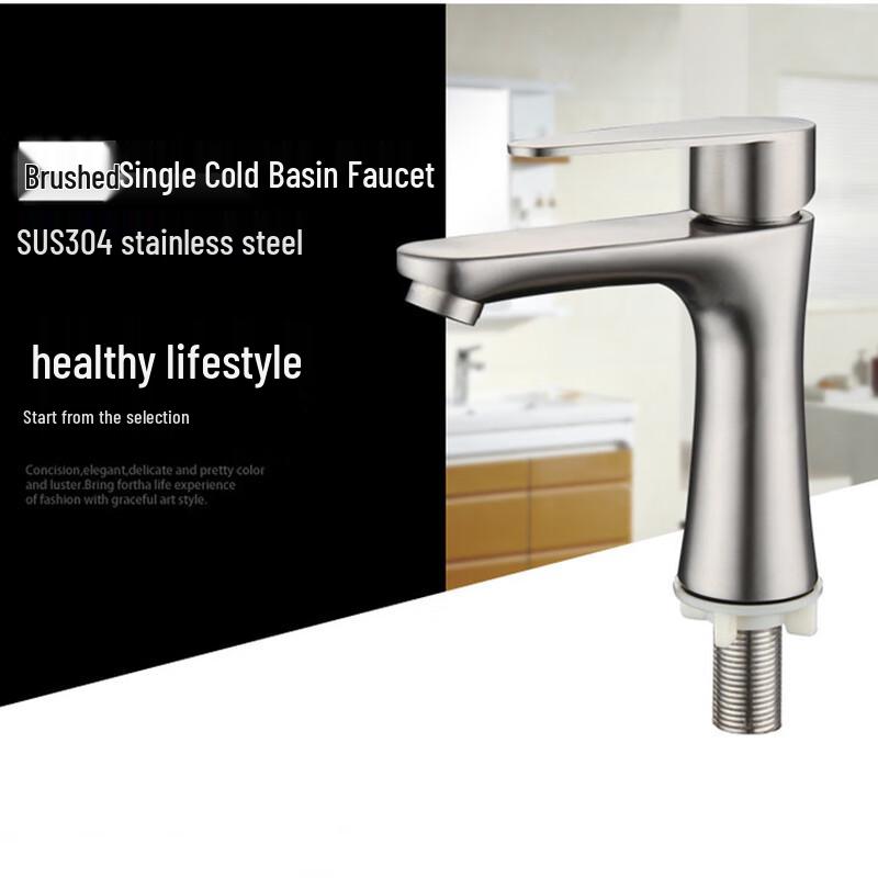 Brushed Stainless Steel Single Cold Faucet CN plug (adapter included)