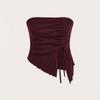 Women's Winter Drawstring Slit Irregular Waffle Style Slim Fit Strapless Vest Top
