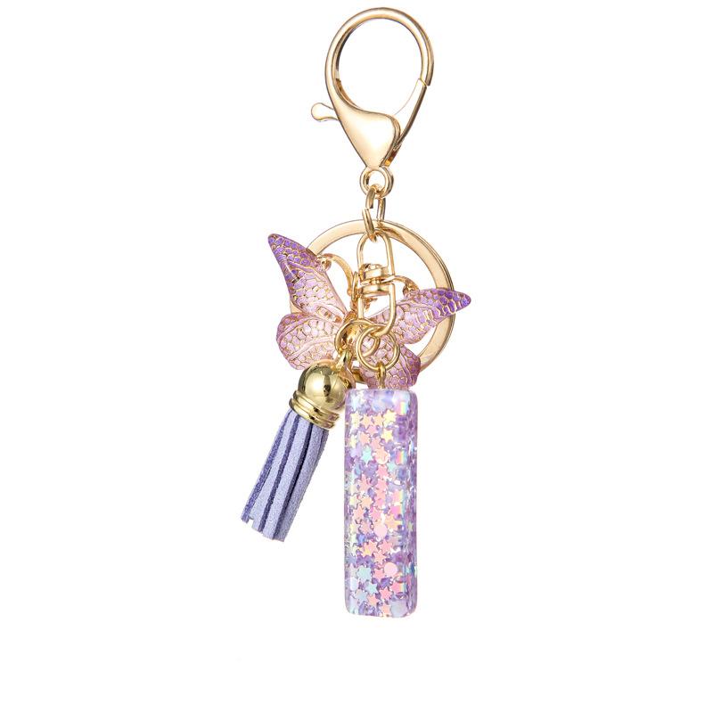 A-Z Alphabet Resin Keychain Purple Butterfly Tassel Pendant Classic Retro Durable Women Bag Accessory Practical Backpack Hanging Charm