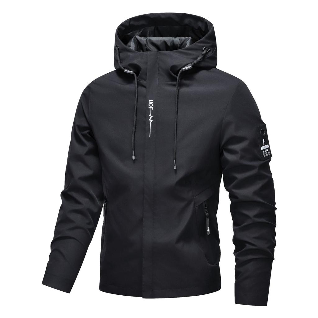 Chaqueta Impermeable para Hombre con Cremallera y Capucha para Exteriores, Cortavientos Ligero, Abrigo para Senderismo y Acampada para Primavera y Otoño