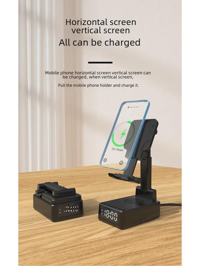 3-in-1 Wireless Charging Station with Speaker & Phone Stand, Compatible with Apple 15W Fast Charging, Vertical & Foldable Design