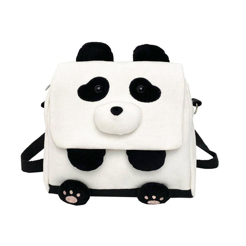 Cute Cartoon Panda Canvas Bag With Zipper Closure For Daily Use And School