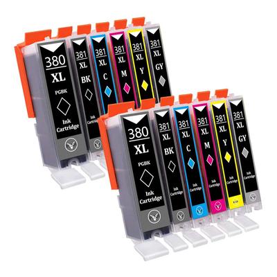 Canon 381 Ink Cartridges for Canon and Compatible with Canon PIXUS and Individually with Remaining BCI-381 BCI-380, 6-Color, 12-Pack, BCI-381+380/6MP,