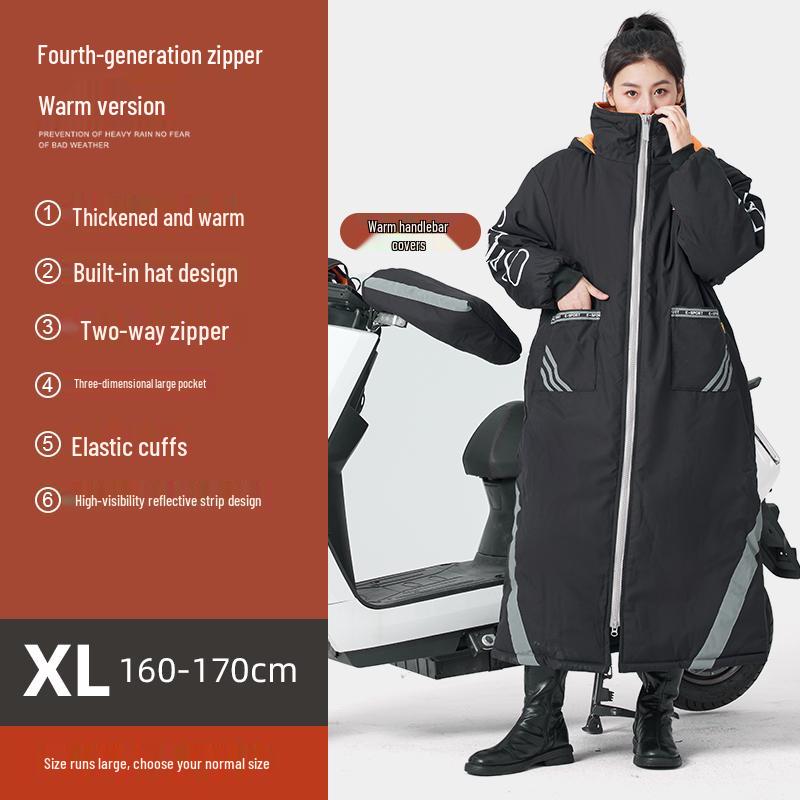 Electric Vehicle Winter Windshield Fleece-Lined Warm Coat for Bicycles & Motorcycles - Cold Weather Windproof Gear