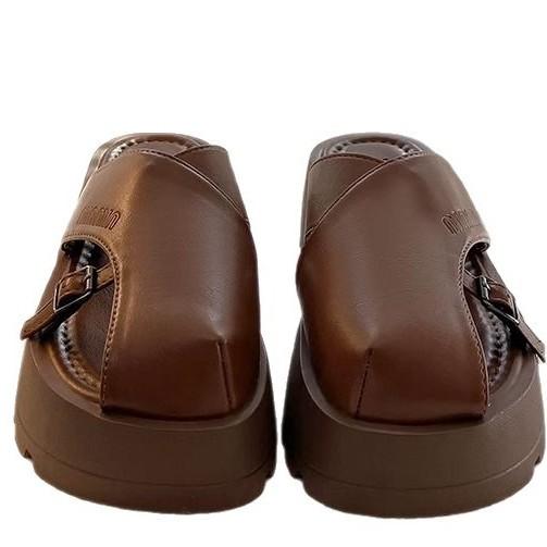 2025 Summer Thick-soled Bag Head Half Slippers Women's New Commuting Versatile Height-increasing Small Leather Shoes Small Temperament Single Shoes