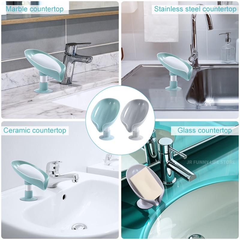 2PCS Suction Cup Soap Dish For Bathroom Shower Portable Leaf Soap Holder Plastic Sponge Tray For Kitchen Bathroom Accessories
