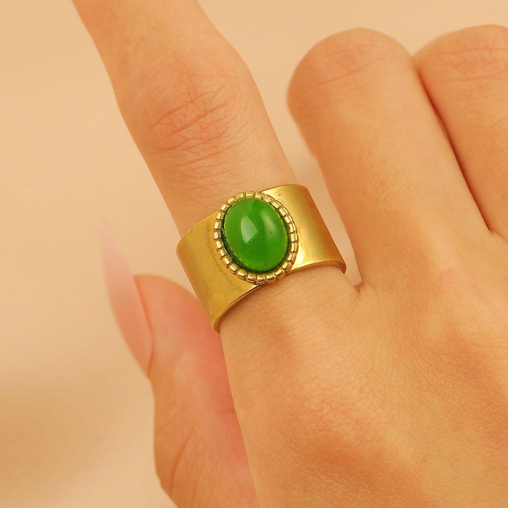 Vintage Turquoise Stainless Steel Open Finger Ring for Women