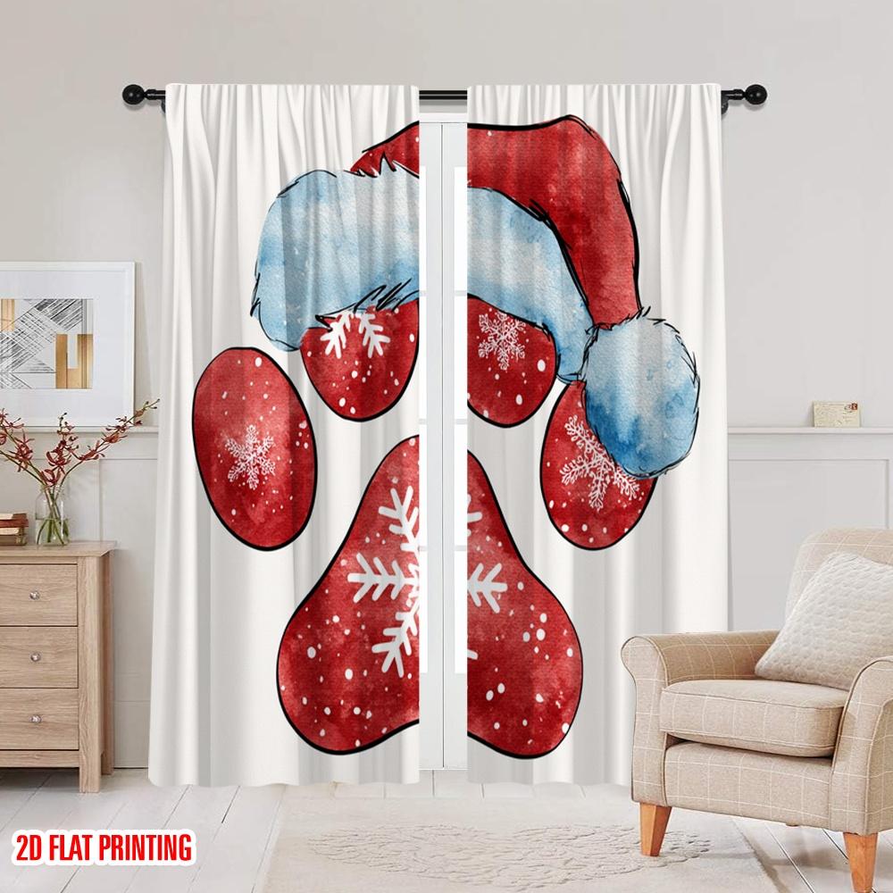 2pcs,2D Plane Printing Pattern Curtains Red Paw Versatile Polyester (without Rod) Art Deco Festive for Study, Living Room,