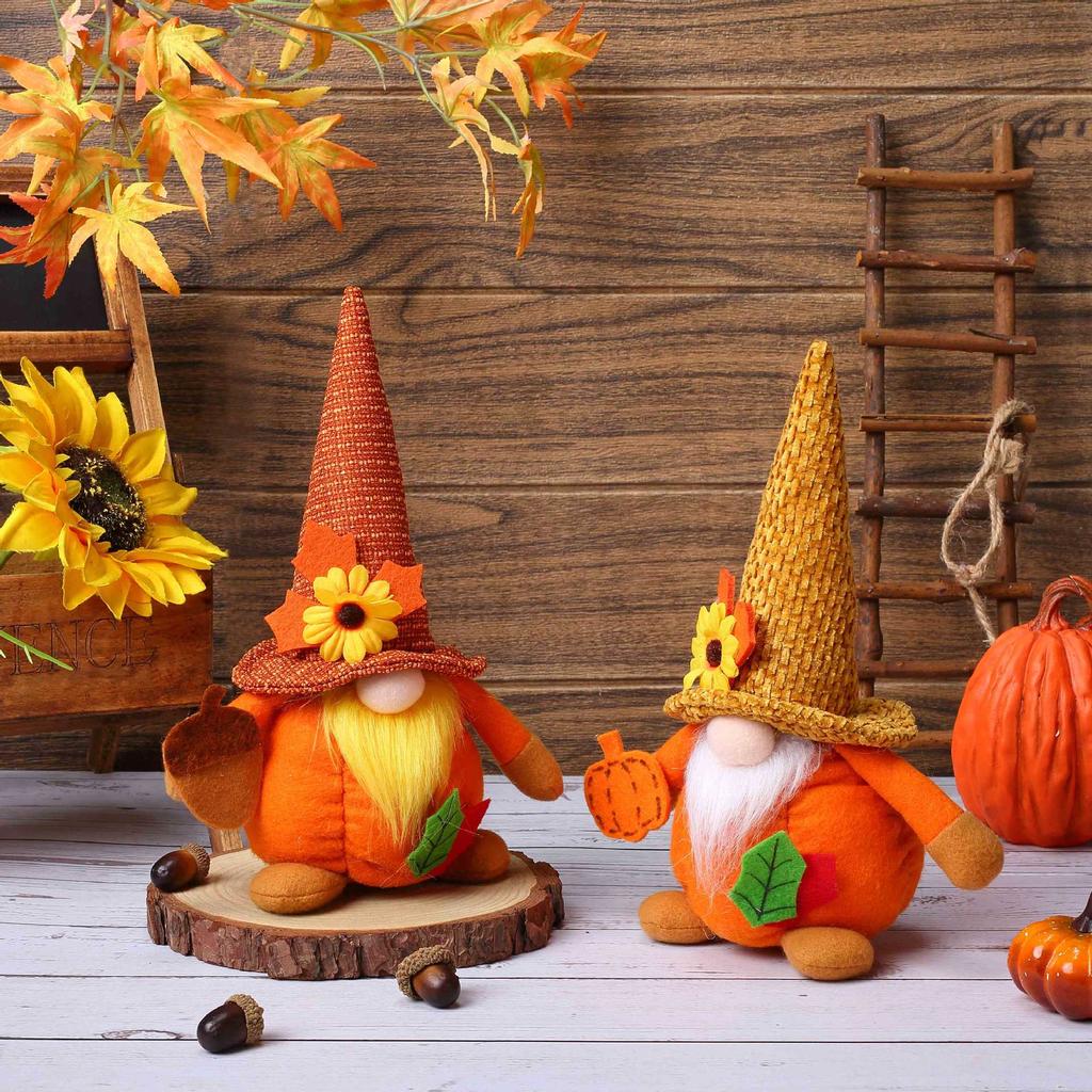 Festival Harvest Decoration Pumpkin Maple Leaf Faceless Old Man Doll Ornament Soft Toy For Autumn Themed Decorations