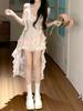 Pure desire sweet short skirt spring and summer waist thin design sense lace splicing irregular floral suspender dress women