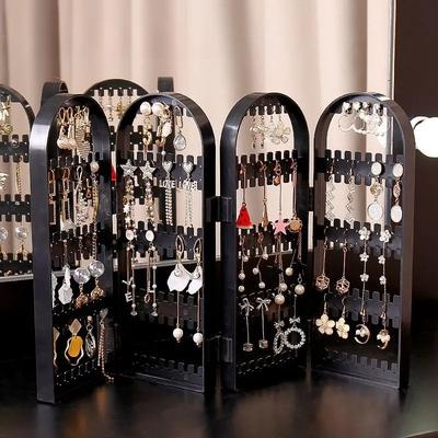 Support pliable en acrylique pour boucles d'oreilles, rangement de bijoux, support pour colliers avec 4 portes pliantes, support d'exposition d'artefacts de rangement de bijoux