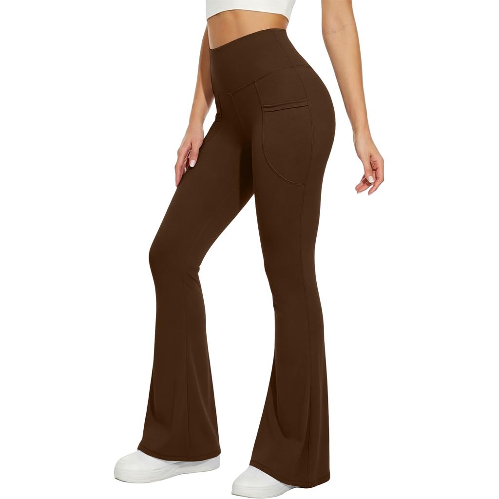 Women’s High Waist Flare Leg Yoga Pants with Wide Leg Design and Side Pocket for Comfortable Fit and Active Lifestyle