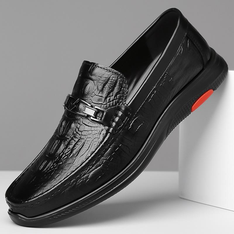 

Модные мужские туфли из коровьей кожи весна-осень, модные повседневные новые дизайнерские черные мужские туфли с принтом аллигатора, мужские туфли для вождения 38 чёрный