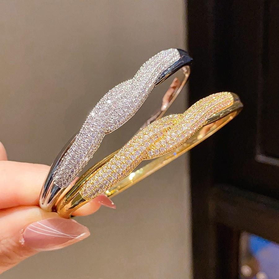 Geometric Zircon Cuff Bracelet With 18k Gold Plating For Women Elegant Accessories