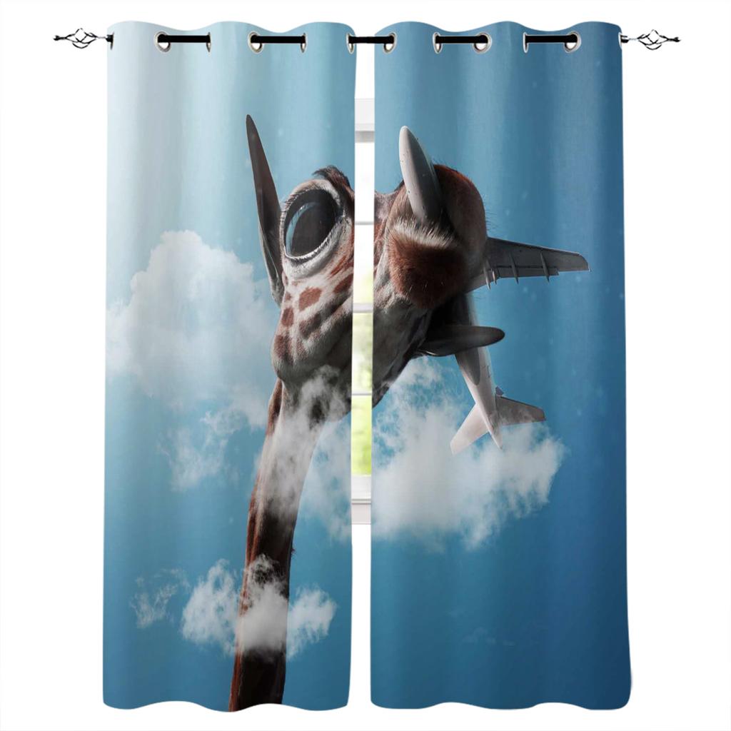 Fun Giraffe Animal White Blackout Curtains For Living Room Bedroom Window Treatment Blinds Drapes Kitchen Curtains