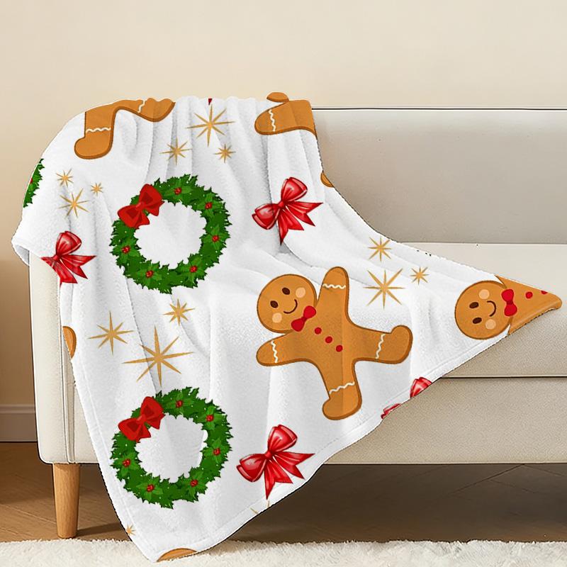 Gingerbread Man Flannel Throw Blanket | Soft Warm Christmas Blanket, Machine Washable, Cozy for Home, Office Nap, Winter Use