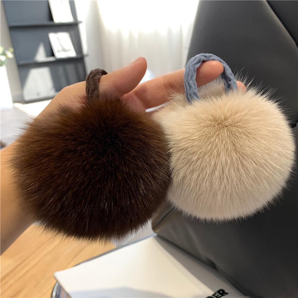 Real Fox Fur Ball Hair Bands Women Fluffy Hair Tie Rubber Band Girls Hair Accessories Winter Scrunchies