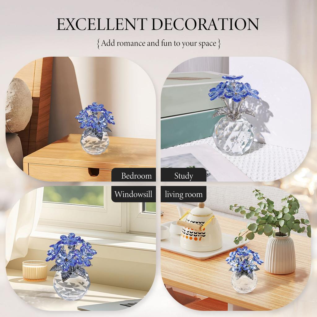 Blue Crystal Flower Handmade Glass Flower Bouquet Collectible Figurine Crystal Ornaments Meaningful Romantic Presents for Women