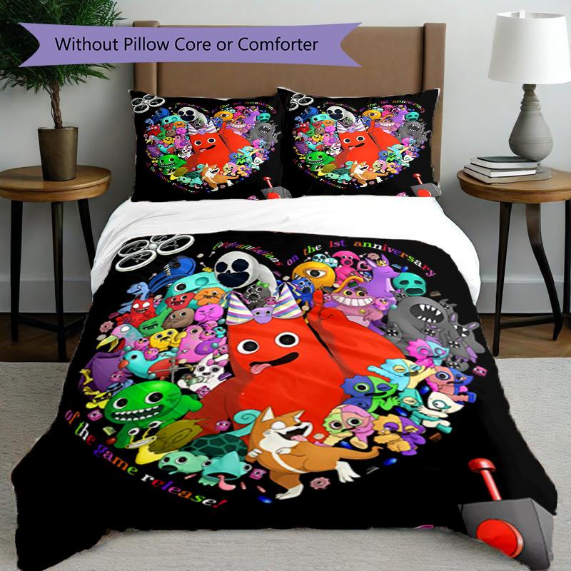 3pcs Duvet Cover Set (1*Duvet Cover + 2*Pillowcase, Without Core), Game Rainbow Friends Print Bedding Set, Bedroom Decor, All‑Season, Birthday Gift